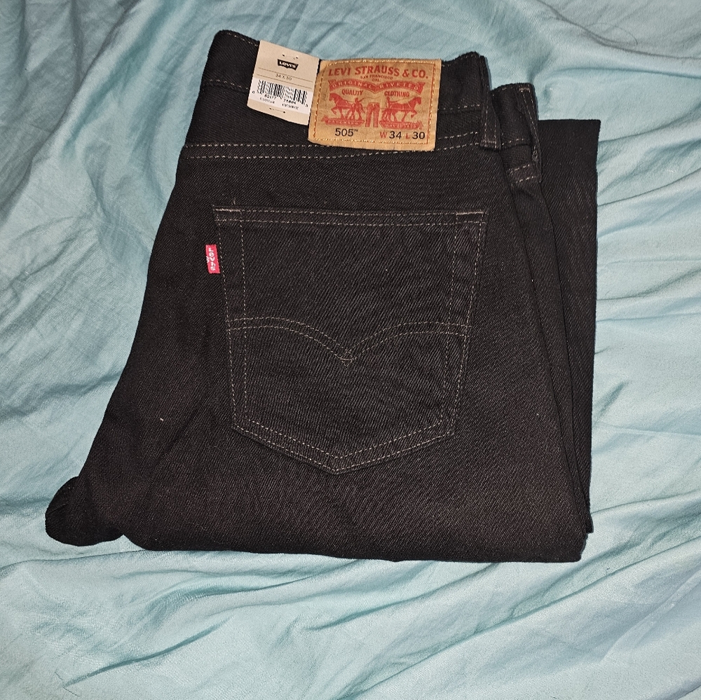 NWT Levi's Regular 505 34X30 black denim pant heartbeat jeans
